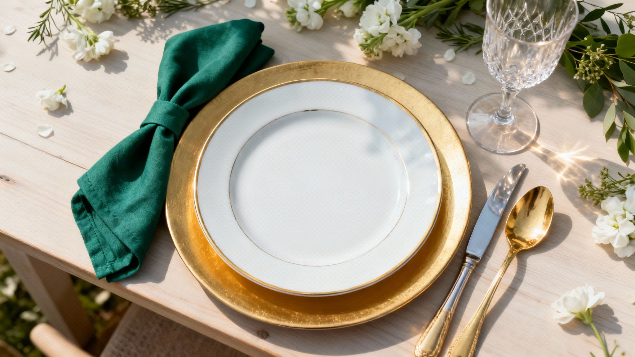 Jouw feesttafel perfect gestyled met een bord met gouden rand